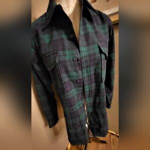 Vintage 100% Wool Pendleton Size 15 Blue Green Tartan Plaid EXCELLENT